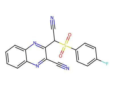 3-[Cyano(4-fluorobenzenesulfonyl)methyl]quinoxaline-2-carbonitrile structure