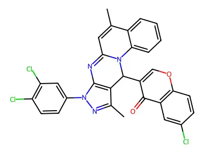 6-Chloro-3-[8-(3,4-dichlorophenyl)-8,11-dihydro-5,10-dimethylpyrazolo[3',4':4,5]pyrimido[1,2-a]quinolin-11-yl]-4H-1-benzopyran-4-one structure