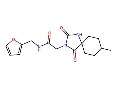 N-(2-furylmethyl)-2-(8-methyl-2,4-dioxo-1,3-diazaspiro[4.5]dec-3-yl)acetamide structure