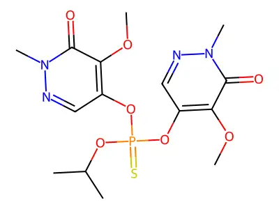 O-Isopropyl O,O-bis(5-methoxy-1-methyl-6-oxo-1H-pyridazin-4-yl) phosphorothioate structure