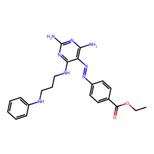 Ethyl 4-[[2,4-diamino-6-(3-anilinopropylamino)pyrimidin-5-yl]diazenyl]benzoate structure