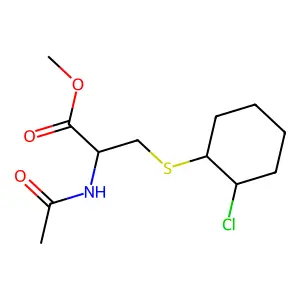 L-Cysteine, N-acetyl-S-(2-chlorocyclohexyl)-, methyl ester, trans- structure