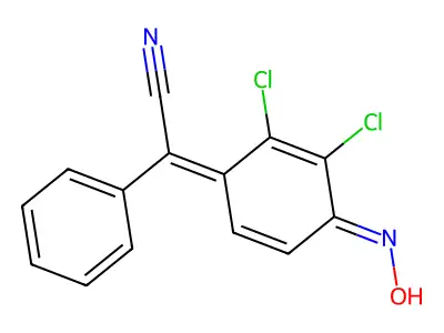 2,3-Dichloro-4-hydroxyimino-A-phenyl-2,5-cyclohexadiene-delta1-A-acetonitrile structure