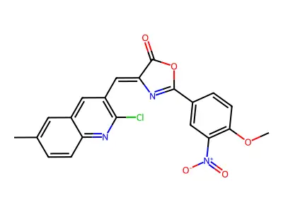 4-[(2-chloro-6-methylquinolin-3-yl)methylidene]-2-(4-methoxy-3-nitrophenyl)-4,5-dihydro-1,3-oxazol-5-one structure