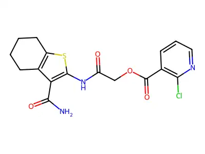 [(3-carbamoyl-4,5,6,7-tetrahydro-1-benzothiophen-2-yl)carbamoyl]methyl 2-chloropyridine-3-carboxylate structure