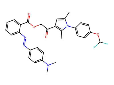 Benzoic acid, 2-[2-[4-(dimethylamino)phenyl]diazenyl]-, 2-[1-[4-(difluoromethoxy)phenyl]-2,5-dimethyl-1H-pyrrol-3-yl]-2-oxoethyl ester structure