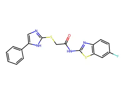 N-(6-fluoro-1,3-benzothiazol-2-yl)-2-[(4-phenyl-1H-imidazol-2-yl)sulfanyl]acetamide structure