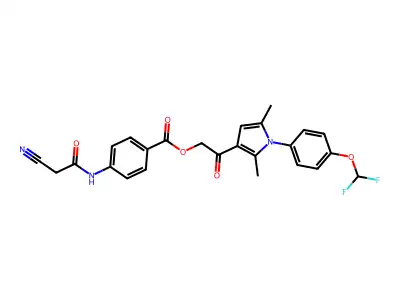 [2-[1-[4-(difluoromethoxy)phenyl]-2,5-dimethylpyrrol-3-yl]-2-oxoethyl] 4-[(2-cyanoacetyl)amino]benzoate structure