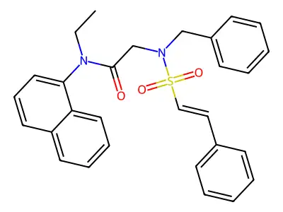 2-(N-benzyl-2-phenylethenesulfonamido)-N-ethyl-N-(naphthalen-1-yl)acetamide structure