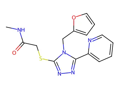 2-[[4-(furan-2-ylmethyl)-5-pyridin-2-yl-1,2,4-triazol-3-yl]sulfanyl]-N-methylacetamide structure