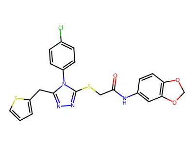 N-(2H-1,3-benzodioxol-5-yl)-2-{[4-(4-chlorophenyl)-5-[(thiophen-2-yl)methyl]-4H-1,2,4-triazol-3-yl]sulfanyl}acetamide structure