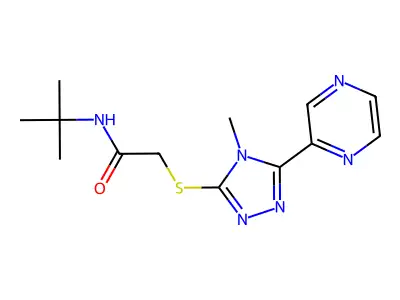 N-tert-Butyl-2-{[4-methyl-5-(pyrazin-2-yl)-4H-1,2,4-triazol-3-yl]sulfanyl}acetamide structure