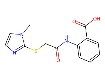 2-(2-((1-methyl-1H-imidazol-2-yl)sulfanyl)acetamido)benzoic acid structure
