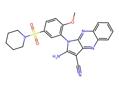 2-Amino-1-[2-methoxy-5-(1-piperidinylsulfonyl)phenyl]-1H-pyrrolo[2,3-b]quinoxaline-3-carbonitrile structure