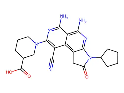 1-(5,6-diamino-9-cyano-3-cyclopentyl-2-oxo-1H-pyrrolo[2,3-c][2,7]naphthyridin-8-yl)piperidine-3-carboxylic acid structure