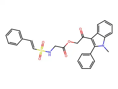 [2-(1-methyl-2-phenylindol-3-yl)-2-oxoethyl] 2-[[(E)-2-phenylethenyl]sulfonylamino]acetate structure