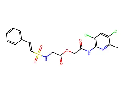 (3,5-dichloro-6-methyl-pyridin-2-yl)carbamoylmethyl 2-(2-phenylethenylsulfonylamino)acetate structure
