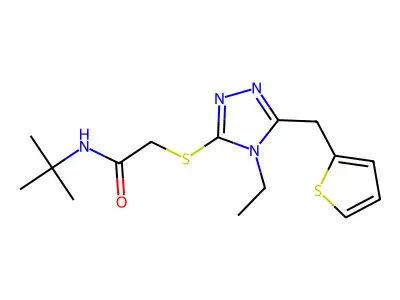 N-tert-butyl-2-[[4-ethyl-5-(thiophen-2-ylmethyl)-1,2,4-triazol-3-yl]sulfanyl]acetamide structure