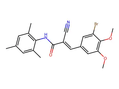 (E)-3-(3-bromo-4,5-dimethoxyphenyl)-2-cyano-N-(2,4,6-trimethylphenyl)prop-2-enamide structure