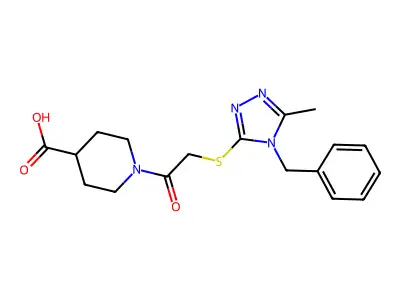 1-{2-[(4-benzyl-5-methyl-4H-1,2,4-triazol-3-yl)sulfanyl]acetyl}piperidine-4-carboxylic acid structure