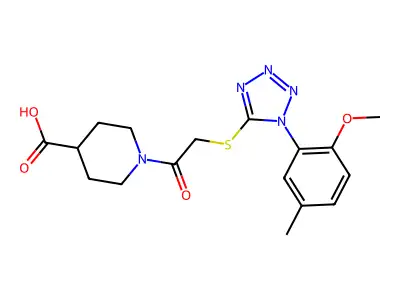 1-(2-{[1-(2-methoxy-5-methylphenyl)-1H-1,2,3,4-tetrazol-5-yl]sulfanyl}acetyl)piperidine-4-carboxylic acid structure