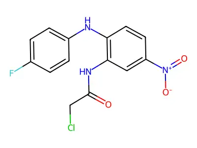 2-chloro-N-{2-[(4-fluorophenyl)amino]-5-nitrophenyl}acetamide structure