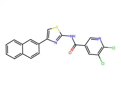 5,6-dichloro-N-[4-(naphthalen-2-yl)-1,3-thiazol-2-yl]pyridine-3-carboxamide structure