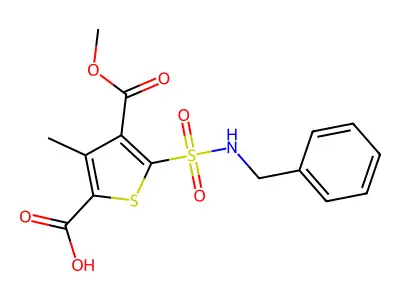 5-(Benzylsulfamoyl)-4-(methoxycarbonyl)-3-methylthiophene-2-carboxylic acid structure
