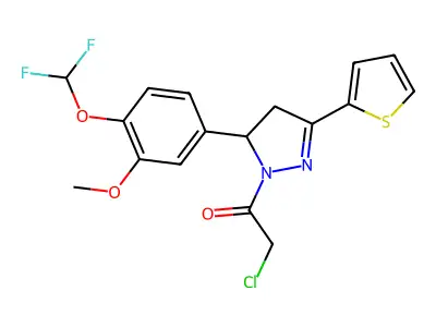 2-chloro-1-{5-[4-(difluoromethoxy)-3-methoxyphenyl]-3-(thiophen-2-yl)-4,5-dihydro-1H-pyrazol-1-yl}ethan-1-one structure