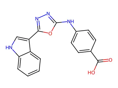 4-{[5-(1H-indol-3-yl)-1,3,4-oxadiazol-2-yl]amino}benzoic acid structure