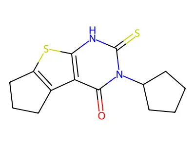 11-Cyclopentyl-10-sulfanyl-7-thia-9,11-diazatricyclo[6.4.0.0,2,6]dodeca-1(8),2(6),9-trien-12-one structure