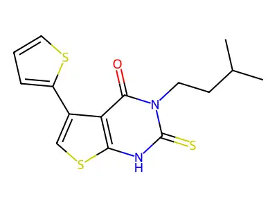 3-(3-methylbutyl)-2-sulfanyl-5-(thiophen-2-yl)-3H,4H-thieno[2,3-d]pyrimidin-4-one structure