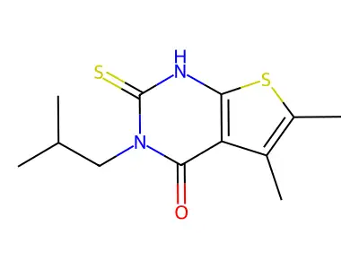 5,6-dimethyl-3-(2-methylpropyl)-2-sulfanyl-3H,4H-thieno[2,3-d]pyrimidin-4-one structure