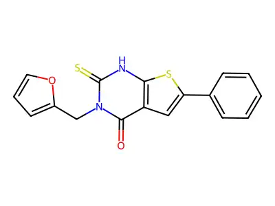3-(2-furylmethyl)-2-mercapto-6-phenylthieno[2,3-d]pyrimidin-4(3H)-one structure