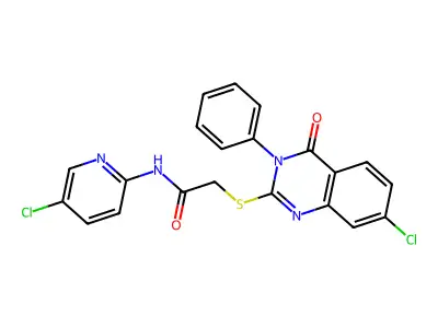 2-[(7-chloro-4-oxo-3-phenyl-3,4-dihydroquinazolin-2-yl)sulfanyl]-N-(5-chloropyridin-2-yl)acetamide structure