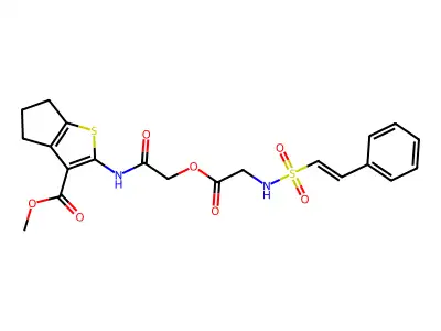 methyl 2-(2-{[2-(2-phenylethenesulfonamido)acetyl]oxy}acetamido)-4H,5H,6H-cyclopenta[b]thiophene-3-carboxylate structure