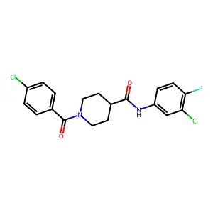 N-(3-chloro-4-fluorophenyl)-1-[(4-chlorophenyl)carbonyl]piperidine-4-carboxamide structure