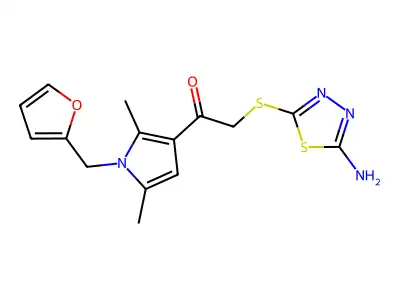 2-[(5-amino-1,3,4-thiadiazol-2-yl)sulfanyl]-1-[1-(furan-2-ylmethyl)-2,5-dimethyl-1H-pyrrol-3-yl]ethanone structure