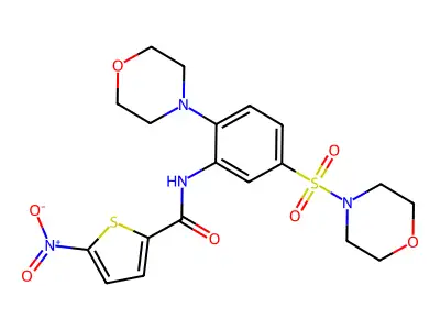 N-(2-morpholin-4-yl-5-morpholin-4-ylsulfonylphenyl)-5-nitrothiophene-2-carboxamide structure