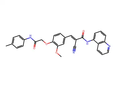 (E)-2-cyano-3-[3-methoxy-4-[2-(4-methylanilino)-2-oxoethoxy]phenyl]-N-quinolin-5-ylprop-2-enamide structure