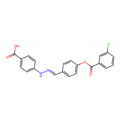 4-[(2E)-2-(4-{[(3-chlorophenyl)carbonyl]oxy}benzylidene)hydrazinyl]benzoic acid structure
