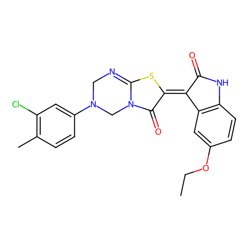 (Z)-3-(3-chloro-4-methylphenyl)-7-(5-ethoxy-2-oxoindolin-3-ylidene)-3,4-dihydro-2H-thiazolo[3,2-a][1,3,5]triazin-6(7H)-one structure