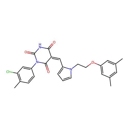 (5Z)-1-(3-chloro-4-methylphenyl)-5-[[1-[2-(3,5-dimethylphenoxy)ethyl]pyrrol-2-yl]methylidene]-1,3-diazinane-2,4,6-trione structure