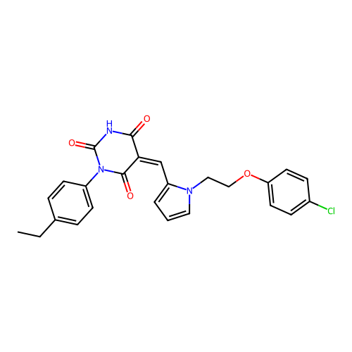 (5Z)-5-[[1-[2-(4-chlorophenoxy)ethyl]pyrrol-2-yl]methylidene]-1-(4-ethylphenyl)-1,3-diazinane-2,4,6-trione structure