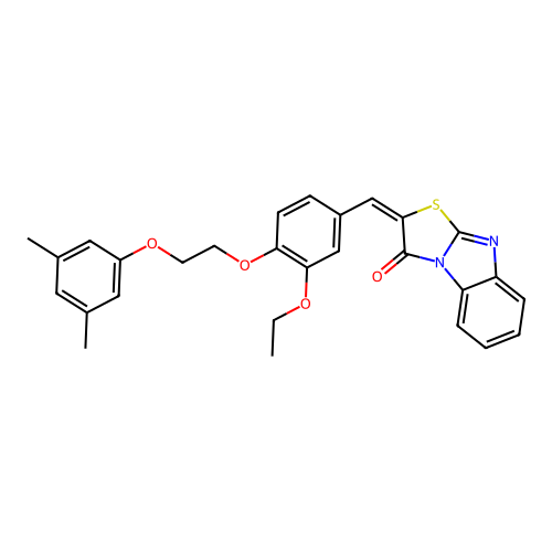 (E)-2-(4-(2-(3,5-dimethylphenoxy)ethoxy)-3-ethoxybenzylidene)benzo[4,5]imidazo[2,1-b]thiazol-3(2H)-one structure