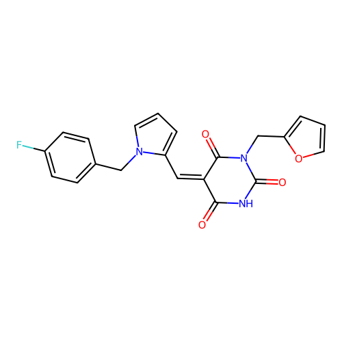 (5Z)-5-[[1-[(4-fluorophenyl)methyl]pyrrol-2-yl]methylidene]-1-(furan-2-ylmethyl)-1,3-diazinane-2,4,6-trione structure