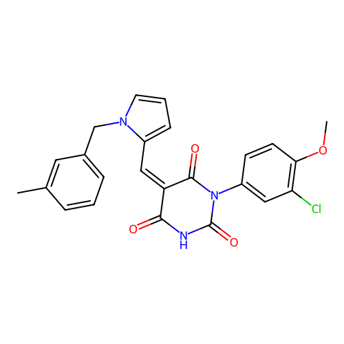 (Z)-1-(3-chloro-4-methoxyphenyl)-5-((1-(3-methylbenzyl)-1H-pyrrol-2-yl)methylene)pyrimidine-2,4,6(1H,3H,5H)-trione structure