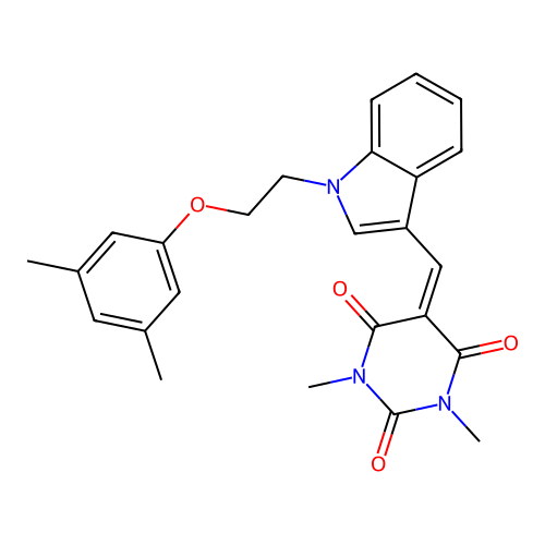 5-((1-(2-(3,5-dimethylphenoxy)ethyl)-1H-indol-3-yl)methylene)-1,3-dimethylpyrimidine-2,4,6(1H,3H,5H)-trione structure