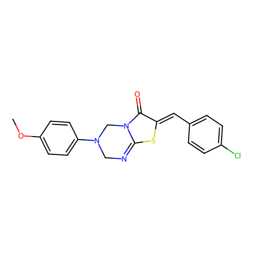 (Z)-7-(4-chlorobenzylidene)-3-(4-methoxyphenyl)-3,4-dihydro-2H-thiazolo[3,2-a][1,3,5]triazin-6(7H)-one structure