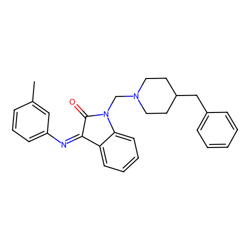 (3Z)-1-[(4-benzylpiperidin-1-yl)methyl]-3-[(3-methylphenyl)imino]-1,3-dihydro-2H-indol-2-one structure
